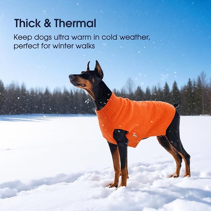 IECOii Thermal Knitted Dog Sweaters - Medium Dog Christmas Sweaters for Girls & Boys, Pug & Dachshund - Orange