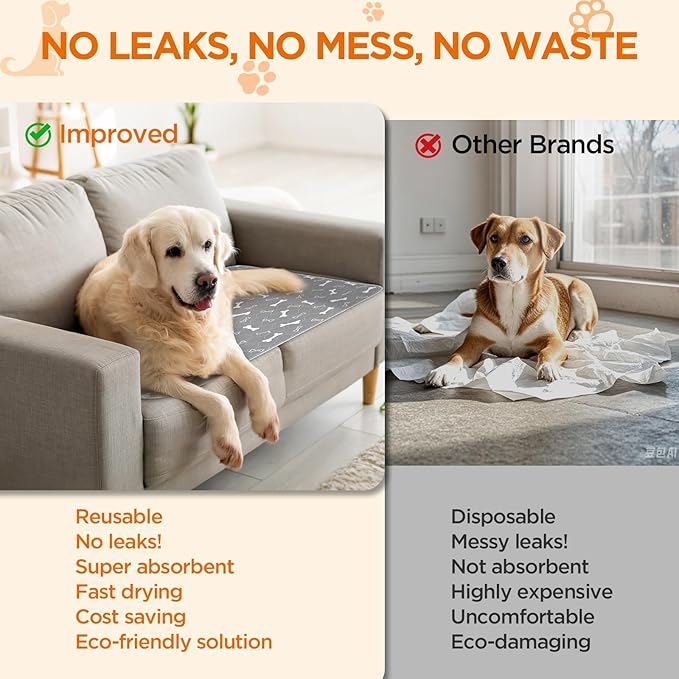 Washable Pee Pads for Dogs, 2Pcs Reusable Puppy Pads , Absorbent Dog Training Pads,100% Waterproof Non-Slip Whelping Pad Dog Playpen Indoor Cage Pad Couch Cover,Pet Supplies 31x36