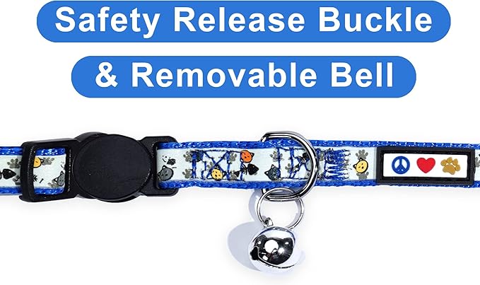 Pawtitas Glow in The Dark Cat Collar Set of 2 with Safety Buckle and Removable Bell Cat Collar Kitten Collar Blue Cat Collar + Orange Cat Collar