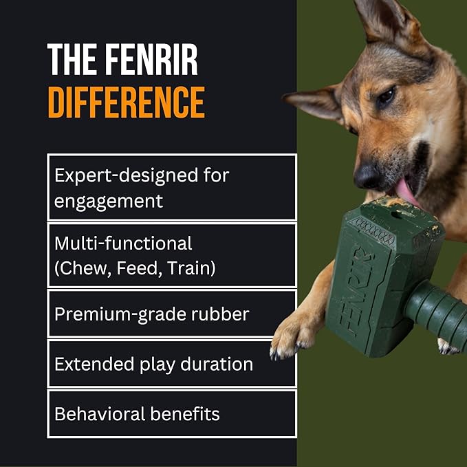 Fenrir Hammer Dog Chew Toy Strong Rubber Stuffable Enrichment Toy for Chewers (Black, Medium)