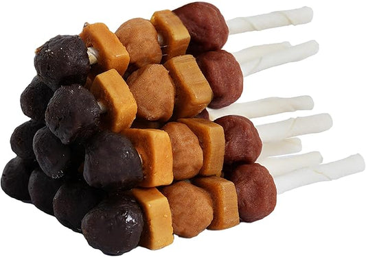 PAWUP Dog Treats, Kabobs Chews Made with Sweet Potato, Turkey, Chicken & Duck, Rawhide Sticks for Dogs, Long-Lasting, High Protein Dog Treat for Small Medium Large Dogs, 12 Count