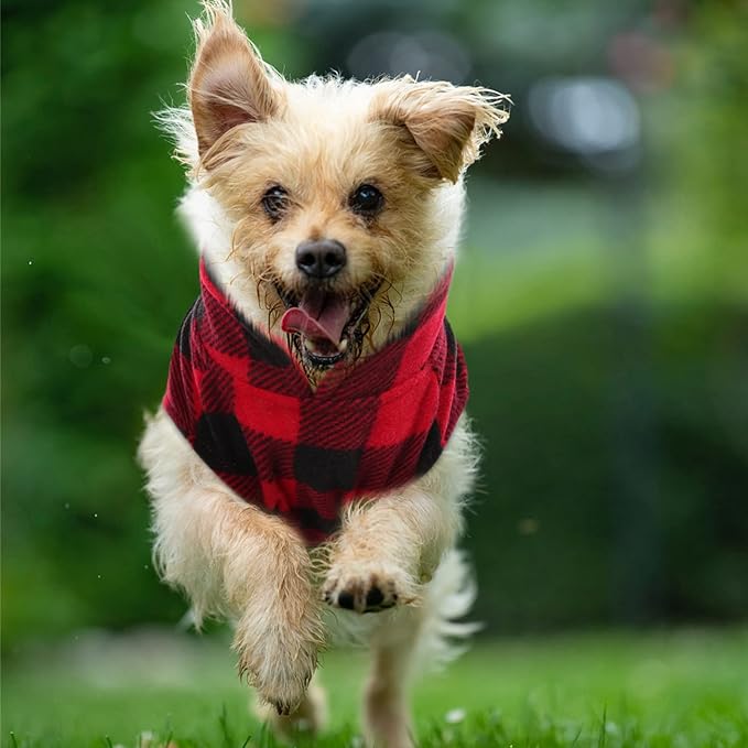 KAMA BRIDAL 3 Pack Spring Autumn Winter Coat Pullover Fleece Vest for Cats Small and Medium Dogs - Thin Sweater Red Pink Purple Plaid (XXS)