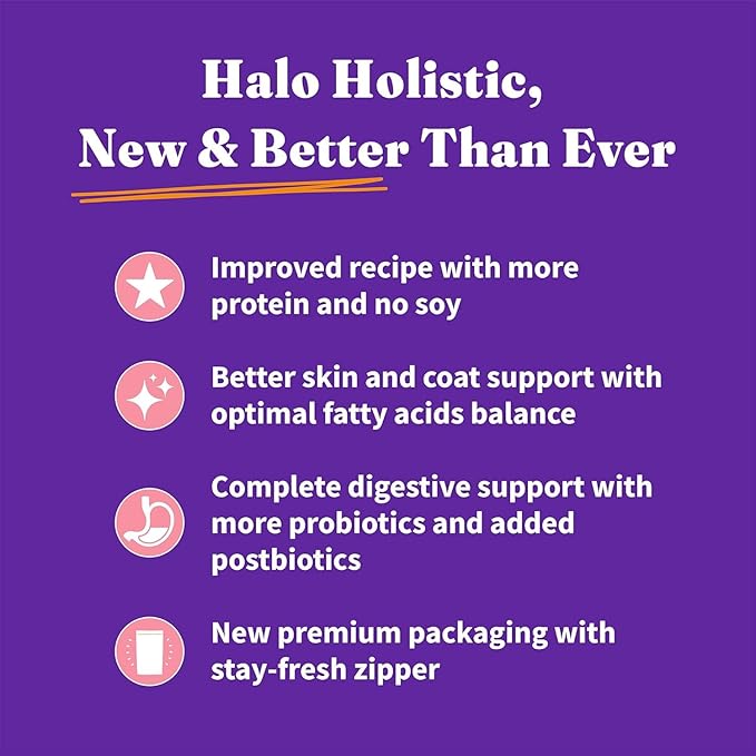 Halo Holistic Dog Food Wild Caught Salmon & Whitefish Formula, Healthy Grains Dry Dog Food, Complete Digestive Health, Kibble for Adult Dogs, 21 lb Bag