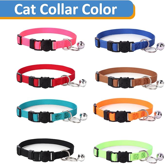 Personalized Cat Collars, Embroidered with Pet Name and Phone Number, Adjustable Nylon Breakaway Safety Release Buckle ID Collar,Custom Text with Bell for Cat or Kitten,Black