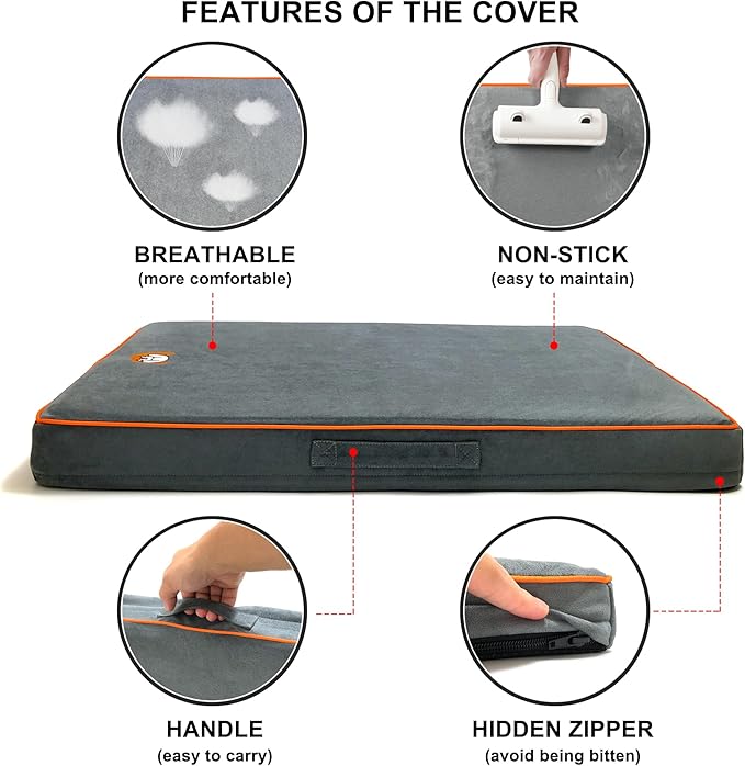Dog Orthopedic and Crate Beds, Made of Memory and High Resilience Foram, Two-Sided Use, Providing Soft and Relatively Hard Support, with an Extra Inner Waterproof Protector (Gray, Medium)