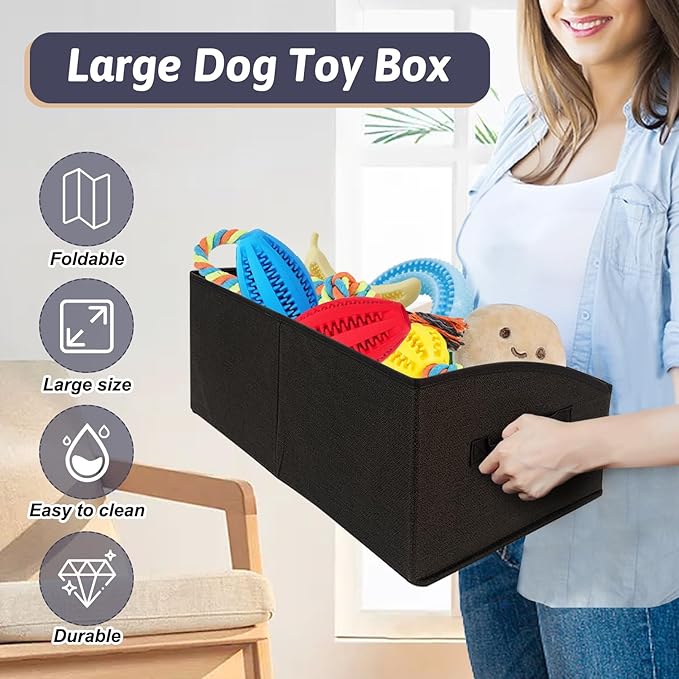 VCEPJH Collapsible Dog Toy Box Organizer-2Pack Large Dog Toy Bin with Handle Fabric Dog Treat Basket Open Dog Toy Chest for Organizing Pet Toys and Accessories Storage