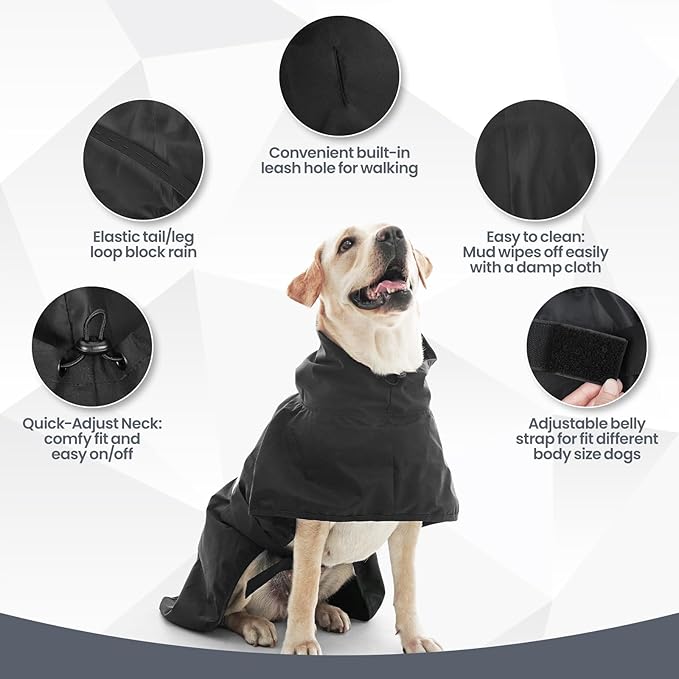 Nanaki Rain Coats for Medium Dogs with Leash Hole, Reflective Adjustable Pet Raincoat for Rainny Snow Foggy Days,Windproof Waterproof Dog Coat Jacket Vest for Outdoor Hiking Walking Hunting Black XL