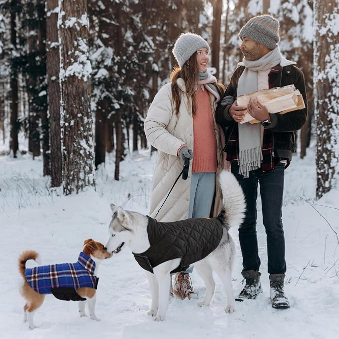 Kuoser Waterproof Dog Coat, Reversible Dog Jacket for Large Dogs, Adjustable Durable Doggie Winter Coat for Groowing Puppies Warm Puppy Cold Weather Apparel, Navy L
