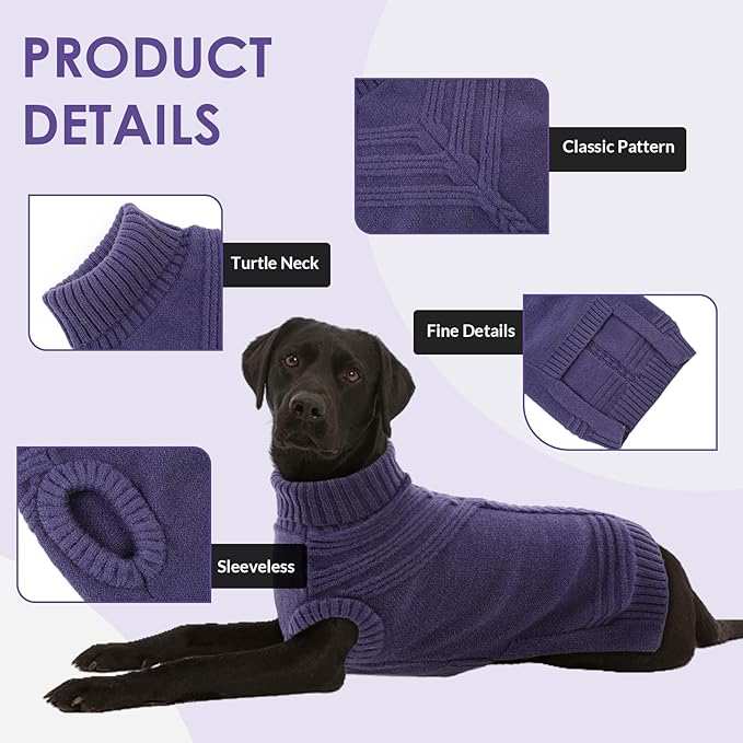 Dog Sweaters for Small Dogs Male Female Pet Knitwear Classic Puppy Warm Pullover Turtleneck Cold Weather Clothes for Chihuahua(GrayishBlue, XS)