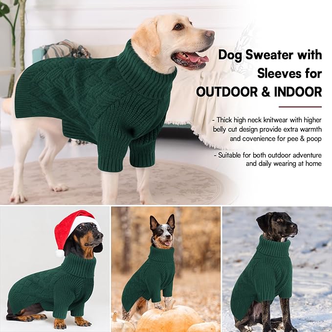 KOESON Dog Sweaters, Warm Medium Dog Sweater Girl and Boy, Turtleneck Christmas Sweaters for Medium Size Dogs, Easy On Pet Xmas Sweaters with Sleeves for Beagle, Dachshund, Boston Terrier, Green, M