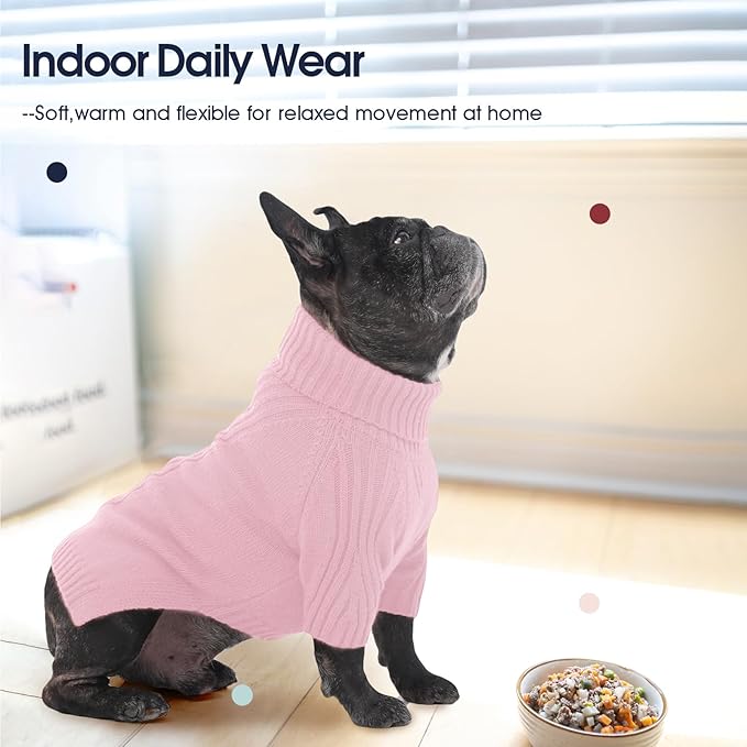IECOii Dog Sweaters for Medium Dogs Girl Boy,Holiday Knit Doggy Sweatshirt with Sleeve,Turtleneck Thick Warm Dog Sweaters for Winter,Pullover Knitwear for French Bulldog,Boston Terrier (Pink, L)
