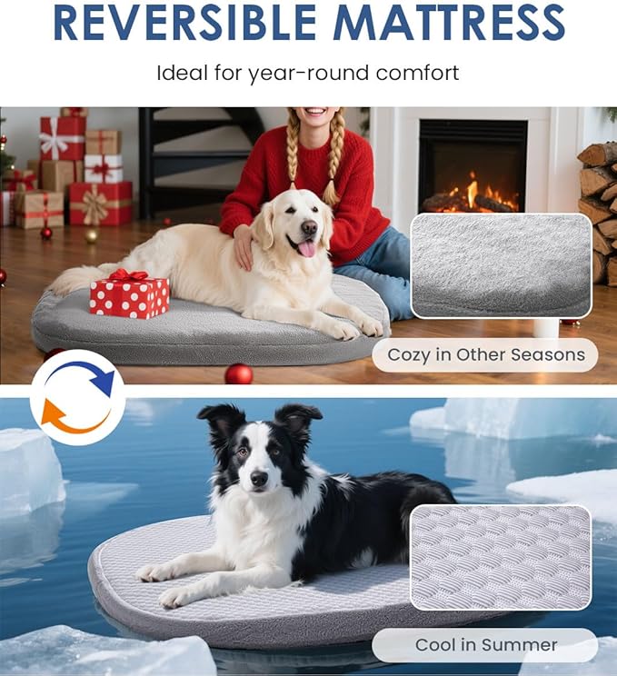 Orthopedic Dog Bed for Large Dogs, Pet Sofa Bed with Egg Crate Foam, 4-Sided Bolster, Removable Washable Cover & Anti-Slip Bottom, Large Light Gray