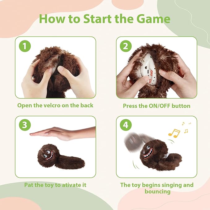 PETGEEK Interactive Squeaky Dog Toy, Upgraded Automatic Moving Vibrating Dog Ball with Plush Cover, 900mAh Rechargeable Bouncing Ball with Recording Music Mode, Crinkle Dog Toy for Pet Boredom, Brown