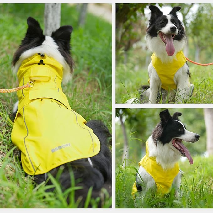 Waterproof Dog Raincoat, Adjustable Lightweight Dog Rain Jacket with Reflective Strip Leash Hole for Small Medium Large Dogs (Yellow, X-Small(4-9lb))