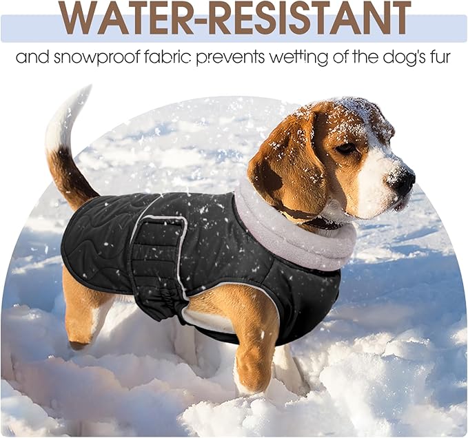 FUAMEY Extra Large Warm Dog Coat Waterproof, Adjustable Sherpa Jackets for Dogs Sow Outdoor, Turtleneck Doggy Vest with Fleece Lined, Thermal Pet Winter Outfits (Black, XL)