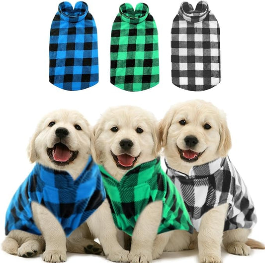 KAMA BRIDAL 3 Pack Spring Autumn Winter Coat Pullover Fleece Vest for Cats Small and Medium Dogs - Thin Sweater Blue Green Black Plaid (XXXS)