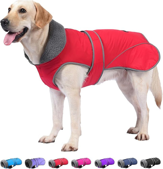 Dogcheer Dog Coat, Waterproof Dog Jacket Reflective Pet Winter Coat with Adjustable Hook & Loop, Christmas Puppy Fleece Jacket Warm Turtleneck Snowsuit for Small Medium Large Dogs - Red, L