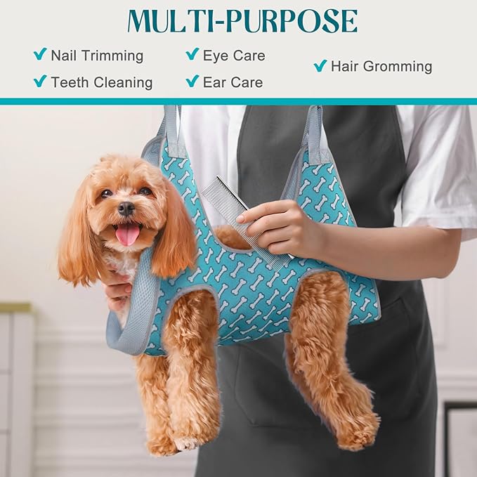 Supet Dog Grooming Hammock Harness for Dogs Cats, Relaxation Pet Nail Clipper Hammock, Restraint Dog & Large Animal Leashes Sling for Groomingk for Nail Trimming (Coral Blue, 2XL)