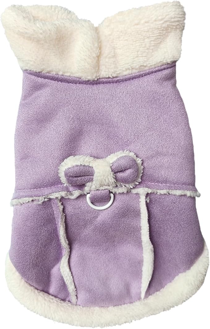 Jecikelon Bowtie Dog Cold Weather Coat Fleece Lining Warm Pet Puppy Turtleneck Dogs Winter Clothes for Small Dogs with D-Ring (Purple, X-Small)
