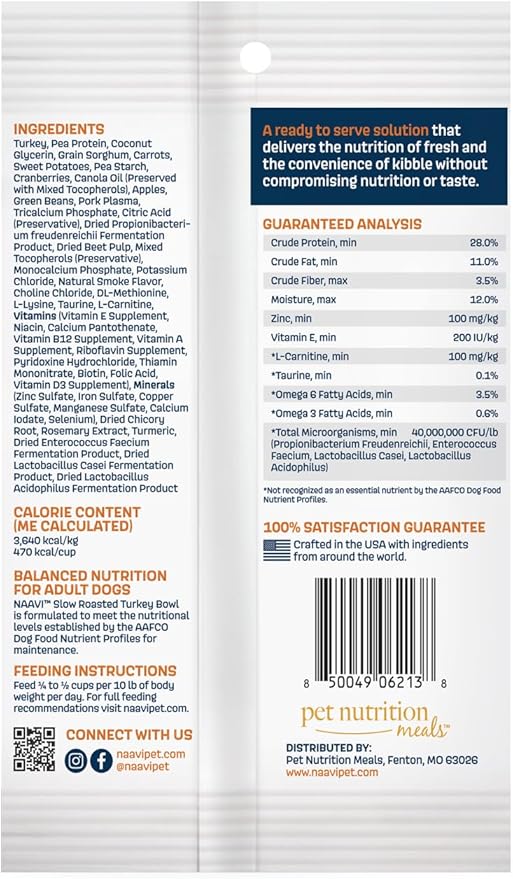 Natural Dog Food - Slow-Roasted Turkey Bowl with Ancient Grains, Vegetables & Fruits - Ideal Wet/Dry Meal or Premium Dog Food Toppers for Picky Eaters (3 oz, Pack of 1)