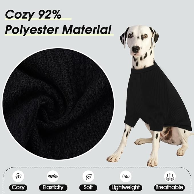 ROZKITCH Dog Shirt with Hoodie Dog Ears Cover 2 in 1, Soft Lightweight Dog Striped T Shirt Pullover Dog Tank with Detachable Ear Wrap, Dog Hoodie Tshirt Dog Boy Girl, Stretchy Sweater Black L