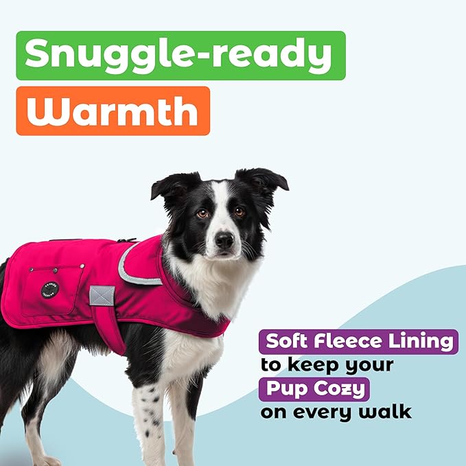 Joyride Harness FrostFlex Dog Winter Jacket - Fleece Lined & Water-Resistant - Snowsuit with Pockets for Treats & Poop Bags - Durable Cold Weather Dog Coat - Pink Berry-L
