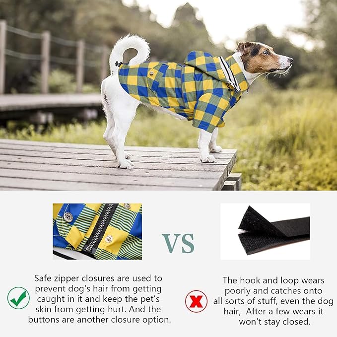 Dog rain Coat Waterproof Raincoat Puppy Jacket with Legs Buttons Zipper Hood Drawstring Fit for Yorkie Terrier Schnauzer Poodle Border Collie Labrador Golden Retriever 8lbs to 80lbs Yellow XXL