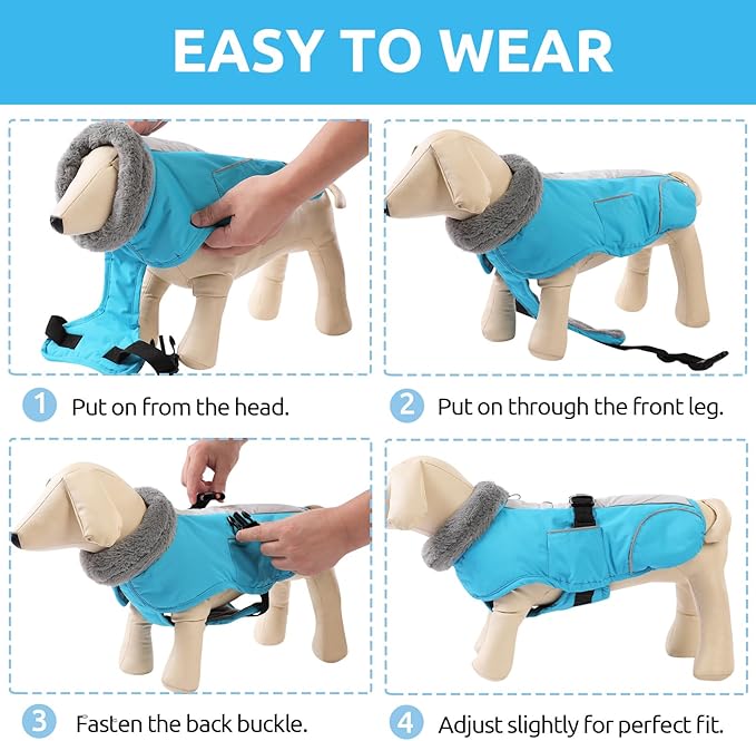Queenmore Fleece Dog Coats, Dog Jackets for Large Breeds, Waterproof Windproof Winter Large Pet Coat Fall, Reflective Pet Jackets for Winter, Blue, XXXL