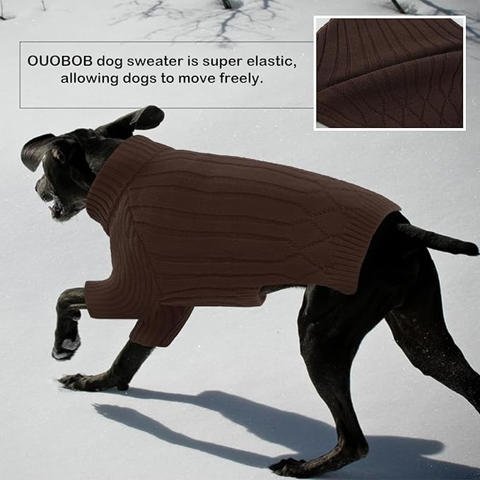 XXXL Dog Sweater for Giant Breed, Warm Winter Fall Dog Sweaters for Dog Girls Boys, Turtleneck Dog Knitwear, Doggie Christmas Sweater, Pet Sweatshirt Clothes Outfit Knit Boxer (Brown XXXL)