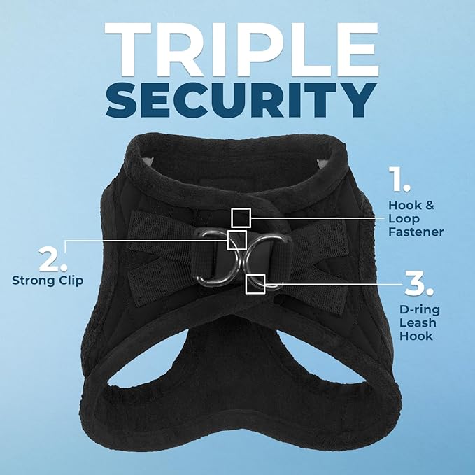 Best Pet Supplies - All Weather Mesh / Plush, Reflective, No Pull Harness for Small, Medium Dogs, Cats - Secure with Hook & Loop Fastener, Buckle, Double D-Rings - Black Plush, XL