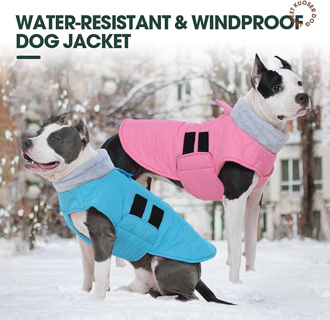 Kuoser Dog Jackets for Small Dogs, Warm Dog Coat with Leash Hole, Winter Jacket Pet Clothes for Cold Weather, Waterproof Doggie Winter Vest for Pug Dachshund, Pink S