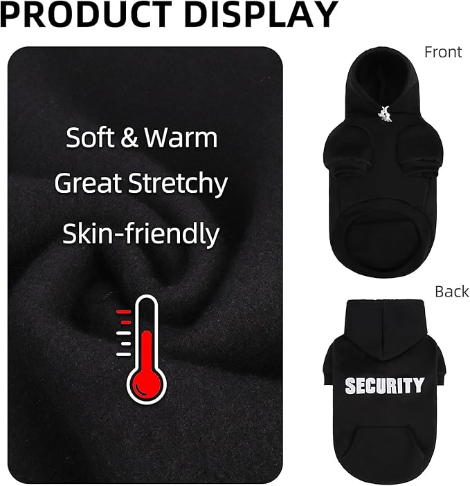 PUPTECK Security Dog Hoodie, Soft Warm Winter Pet Sweater Clothes, Puppy Cold Weather Coats Hooded Sweatshirt with Pocket, Dog Halloween Costume for Small Medium Large Dogs, Black XXL