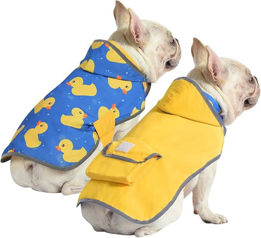 HDE Reversible Dog Raincoat Hooded Slicker Poncho Rain Coat Jacket for Small Medium Large Dogs Ducks Yellow - S