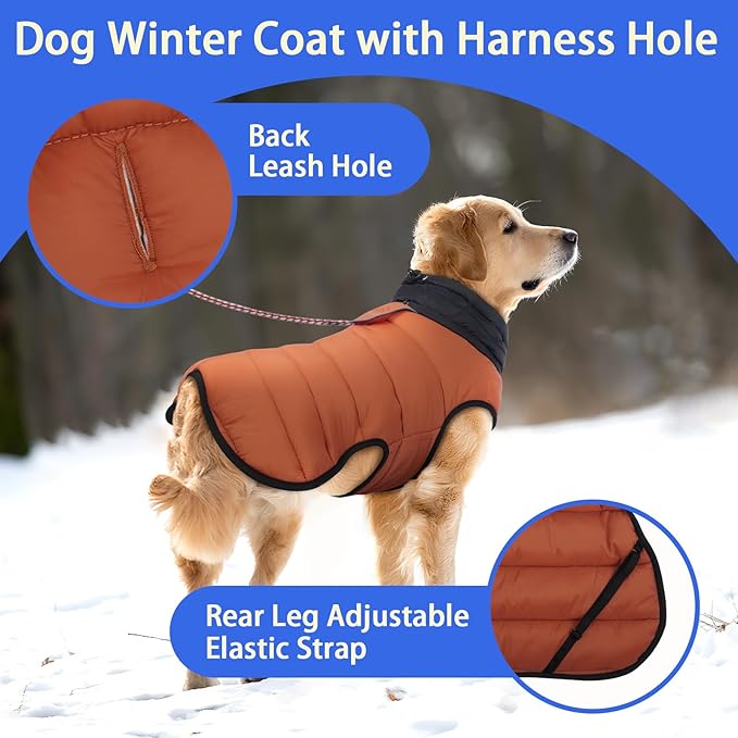 MIGOHI Lightweight Dog Coat, Windproof Dog Jacket, Puffer Jacket for Small Dogs, Padded Vest with Reflective Strips, Warm Snow Vest in Cold Weather, Easy On Hook & Loop Belly, Caramel, XS