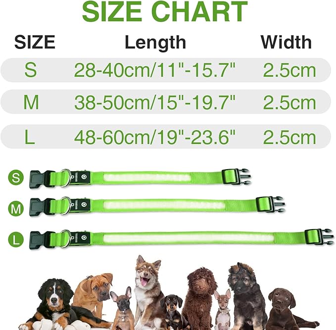 MASBRILL LED Dog Collar,Light Up Dog Collars Rechargeable Lighted Dog Collar Glowing Dog Night Walking Collar 4 Colors for Choice