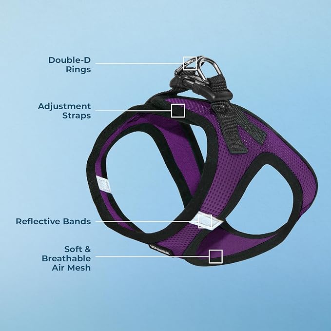 Best Pet Supplies Voyager Step-in Air Harness - All Weather Mesh, Reflective, No Pull Harness for Dogs, Cats - Secure with Hook & Loop Fastener, Buckle, Double D-Rings - Purple/Black Trim, L