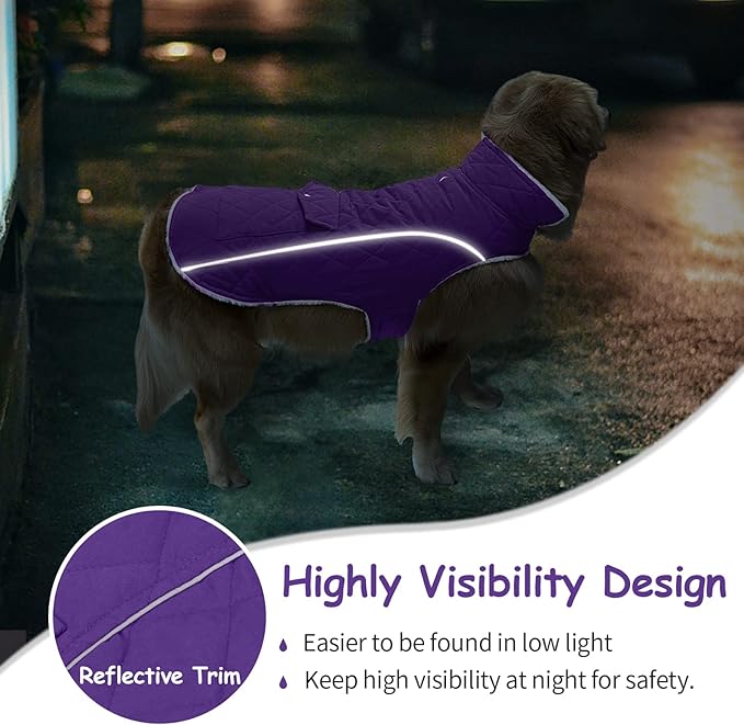Malier Dog Winter Coat, Windproof Dog Cold Weather Coats with Real Pocket, Winter Extra Warm Pet Coat Fleece Jacket Reflective Clothes for Small Medium Large Dogs and Puppy (Purple, XX-Large)