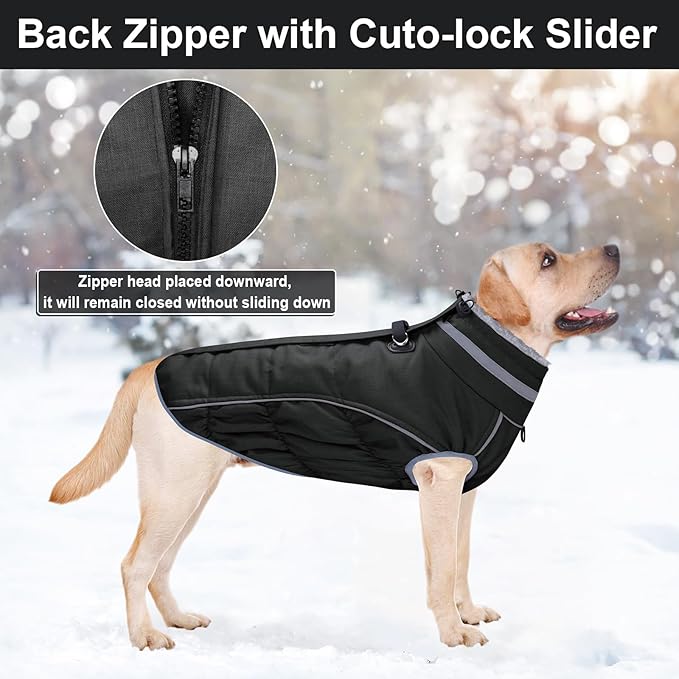 Malier Dog Coat, Reflective Dog Jacket Waterproof Windproof Puppy Cold Weather Coats with Harness Built in, Winter Extra Warm Pet Coat Fleece Vest for Small Large Pets and Puppy (Black, XX-Large)