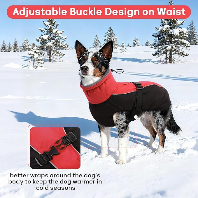 IDOMIK Dog Winter Coat, Reflective Waterproof Dog Jacket for Cold Weather, Warm Pet Coats for Small Medium Large Dogs, High Collar Doggy Fleece Snow Jacket, Winter Vest with Adjustable Buckle,M