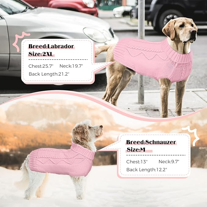 Dog Sweaters for Small Medium Large Dogs Girl, Turtleneck Soft Warm Pup Dogs Shirt, Double Knitting Collar for Outdoor Playing, Warm Dog Clothes (XS,Pink)