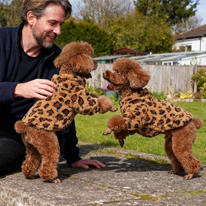 GreenJoy Leopard Print Dog Sweater – Stretchy Fleece Dog Turtleneck Sweatshirt for Puppies & Cats, Soft & Warm Pet Winter Clothes for Small, Medium & Large Dogs (Coffee Brown, Medium/Large)