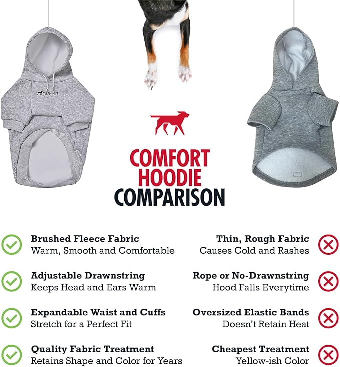 Tuff Pupper Dog Hoodie | Premium Quality 100% Organic Cotton | Ultra Soft Interior for Superior Comfort | Elastic Cuffs & Drawstring for Warmth | Stretch Fit Suitable for All Breeds (Gray, L)
