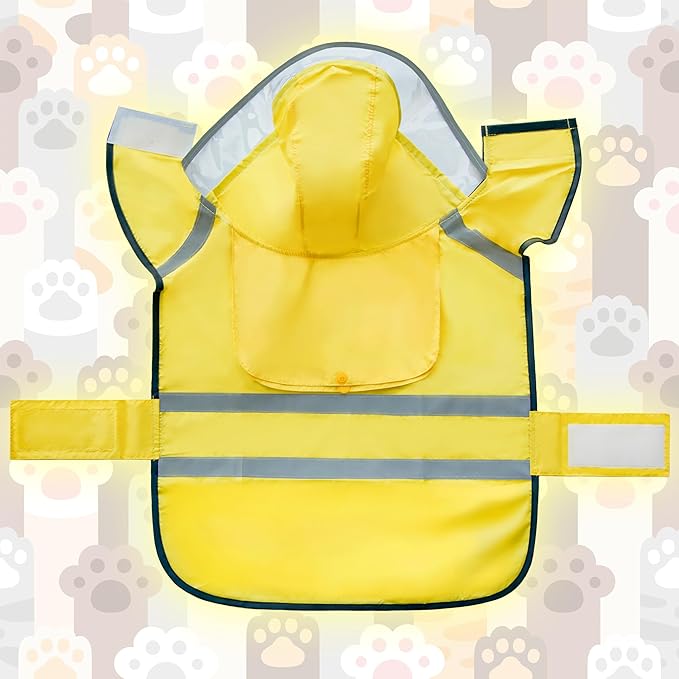Dog Raincoat, Adjustable Rain Jacket with Hooded Double Layer for Large Medium Small Dogs Puppies, Lightweight Waterproof Rain Coat Poncho with Reflective Stripe Yellow,L
