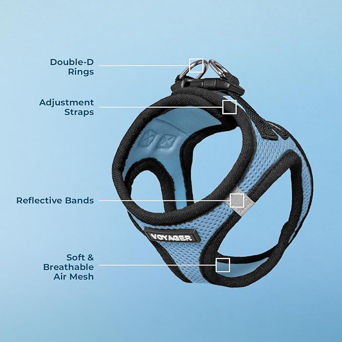 Best Pet Supplies Voyager Step-in Air Harness - All Weather Mesh, Reflective, No Pull Harness for Dogs, Cats - Secure with Hook & Loop Fastener, Buckle, Double D-Rings - Baby Blue/Black Trim, XXS
