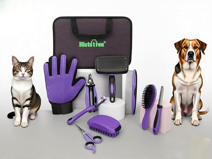 Pet Grooming Tools Kit-9 Packs Dog Cat Grooming Kit Dog Cat Grooming Supplies Dog Cat Brush Set Dog Nail Clippers and Cat Trimming Tools for Short and Long Hair Dog Cat Grooming