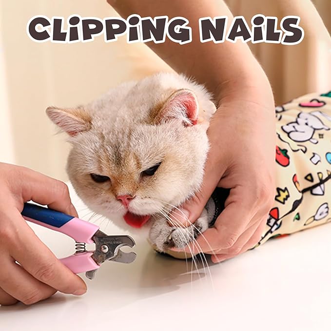 Cat Grooming Wrap, Self-Adherent Soft Cat Blanket to Wrap, Nail Clipping, Anti-Bite, Anti-Scratch, Anti-Escape Calming Wrap (Ocean, 10-13 lbs)