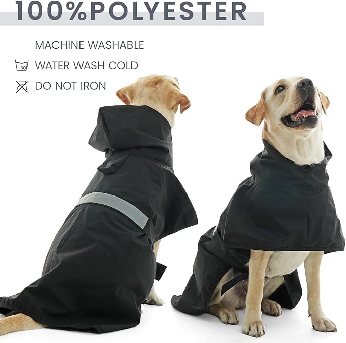 Nanaki Small Dog Raincoat with Leash Hole,Reflective Adjustable Pet Hooded Rain Ponchos for Rainny Snow Foggy Days,Windproof Waterproof Dog Coat Jacket Vest for Outdoor Hiking Walking Hunting Black M