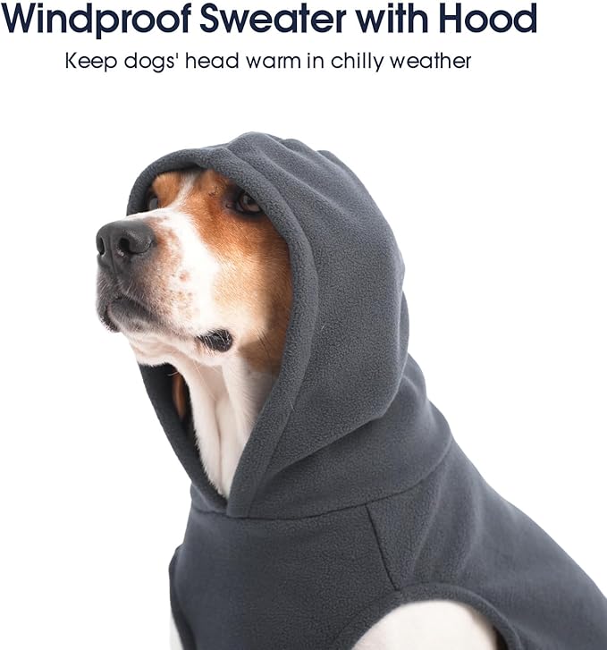 IECOii Dog Sweatshirt for Large Dogs, Hooded Fleece Vest with Leash Hole, XXXL Dogs Sweater for Giant Breed,Warm Polar Fleece Large Dog Hoodie for Fall Winter,Labrador,Doberman, Grey, 3XL