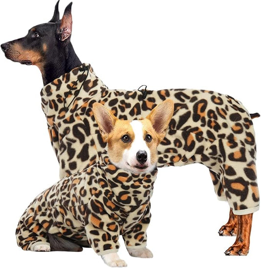 ROZKITCH Dog Pajamas Fleece, Pet Windproof Warm Cold Weather Jacket Vest with Luminous Zipper, Jumpsuit Apparel Outfit Clothes for Small Medium Large Dog Brown M