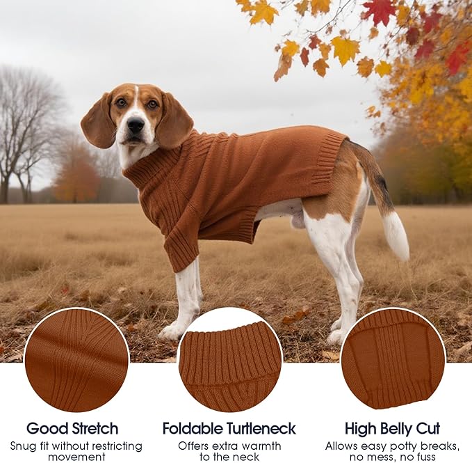 IECOii Dog Sweaters for Medium Dogs Girl Boy,Holiday Knit Doggy Sweatshirt with Sleeve,Turtleneck Thick Warm Dog Sweaters for Winter,Pullover Knitwear for French Bulldog,Boston Terrier (Caramel, L)